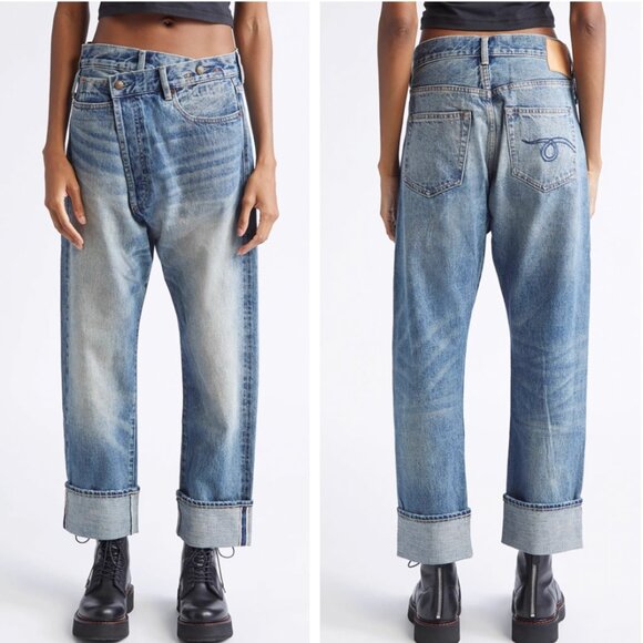 LIMITED NWT R13 Cuffed Crossover Straight Leg Jeans - Estin Selvedge Blue - Picture 1 of 10